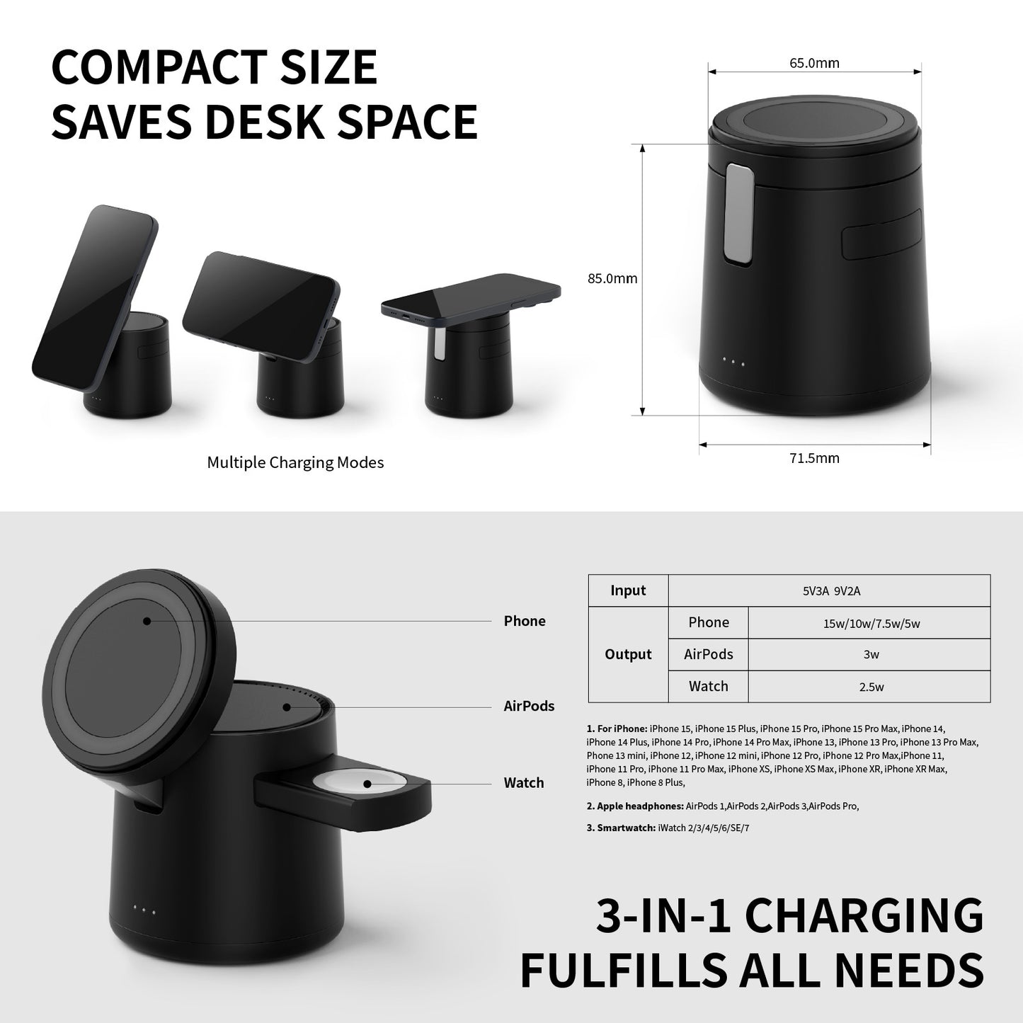 15W Magnetic Three-in-one Wireless Charger